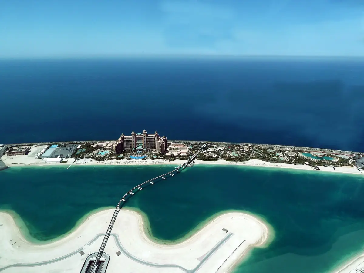 Atlantis on the crescent of Palm Jumeirah from the air