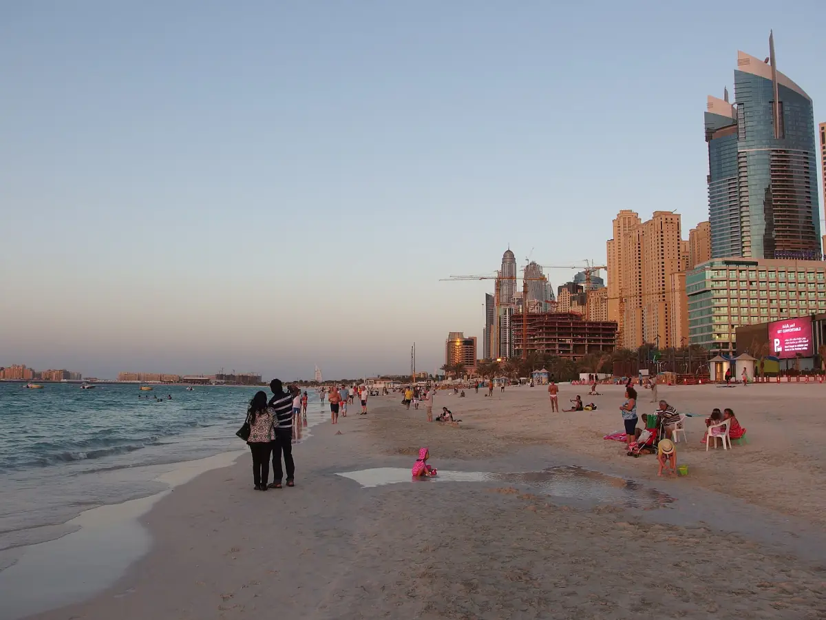 The beach at JBR in the evening light