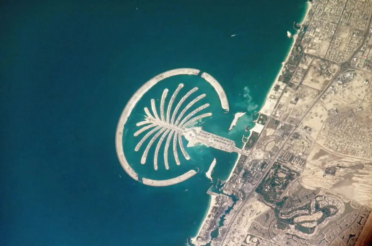 Palm Jumeirah from orbit during construction
