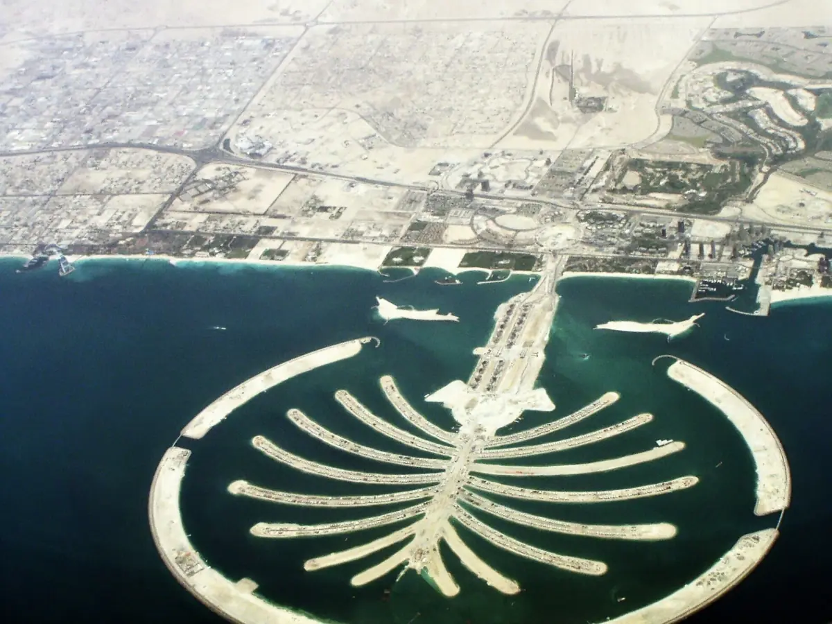 Palm Jumeirah seen from a plane
